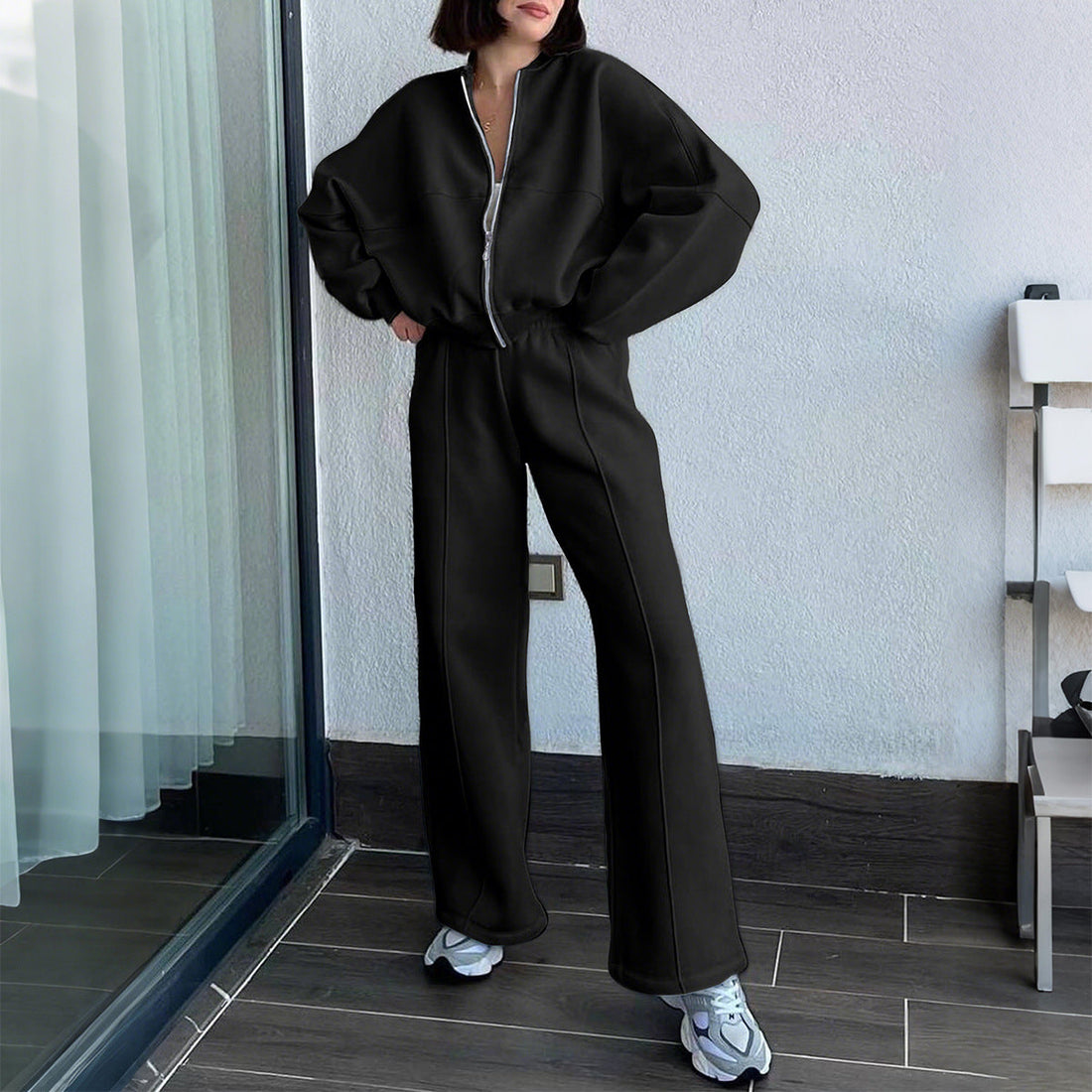 Womens Solid Color Long Pants Suit Set