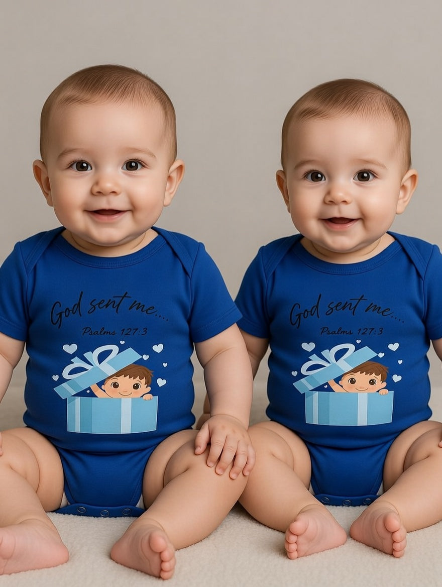 Cute and Comfortable Blue Newborn God Sent Me Infant Bodysuit